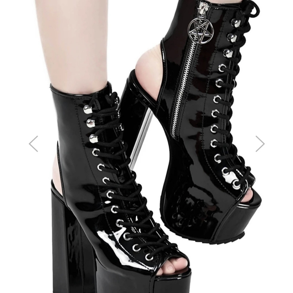 Killstar Pentagram Peeptoe Platform Boots 8